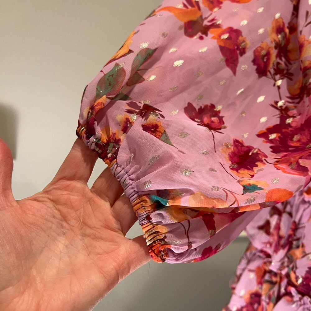 MSK Pink Floral Smocked Waist Tiered Mini Dress, Size Medium - Picture 8 of 16